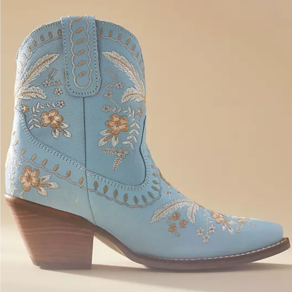 Anthropologie Embroidered Blue Ankle Boot by Dingo 6